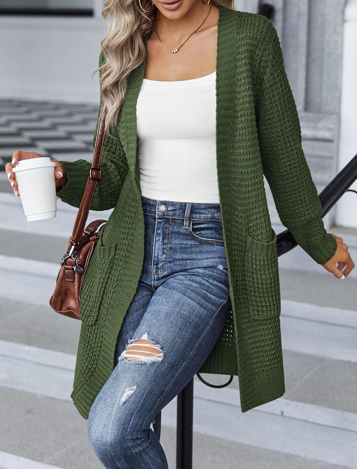 Zeagoo Women's 2024 Fall Open Front Cardigan Green 2
